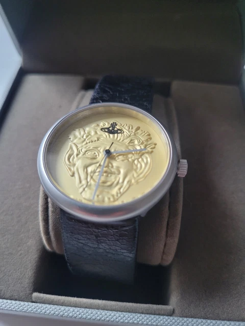Vivienne westwood conduit gold dial black leather strap watch deals